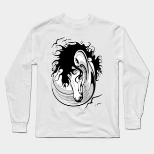 Horse Surreal Black and White Tattoo Style Portrait Long Sleeve T-Shirt